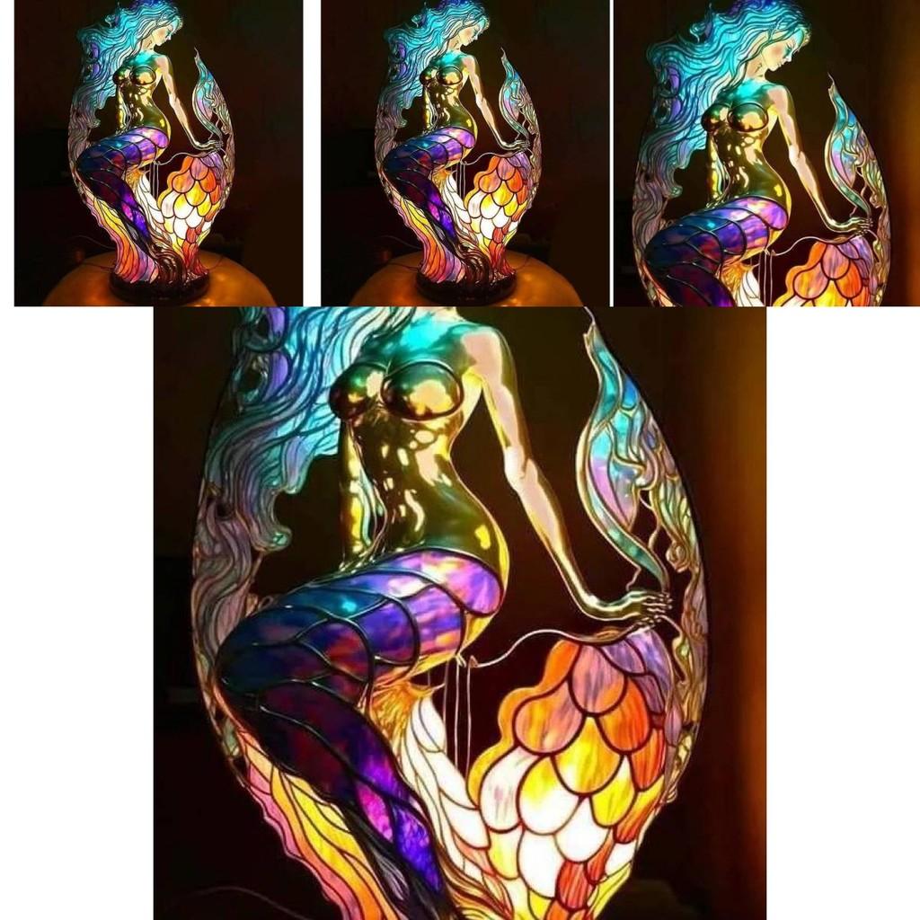 Mermaid Resin Animal Table Lamp With Colorful Retro Design For Gift And Home Decor