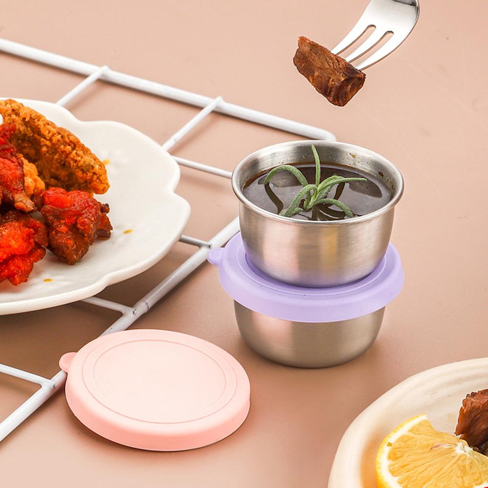 2Pcs 40ML Stainless Steel Salad Dressing Container - Leakproof Lidded Sauce Cups, Portable Dipping Dishes for Sauces