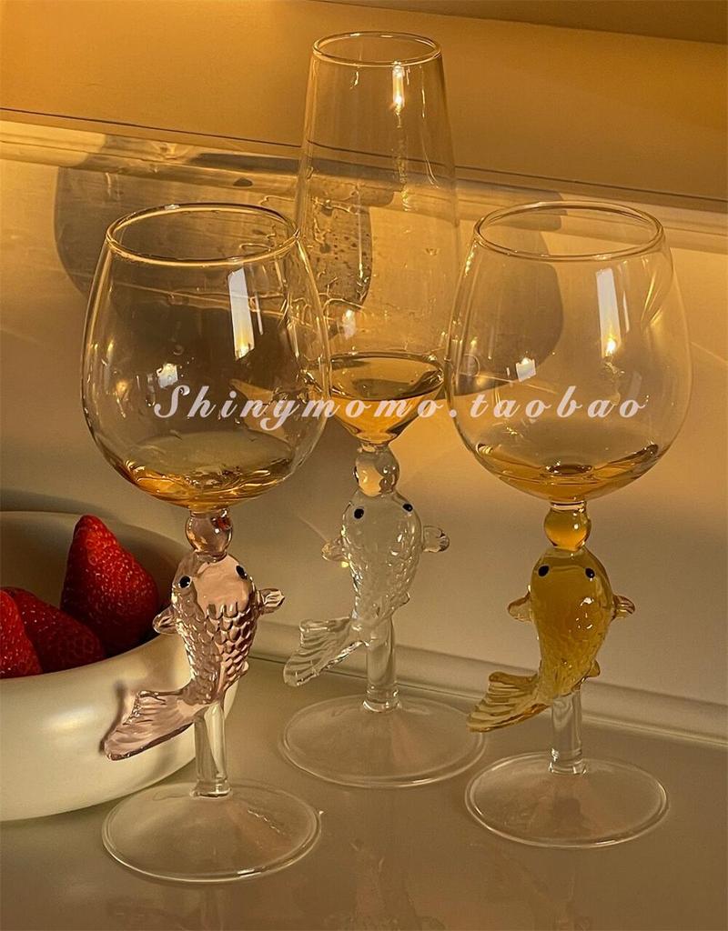Fish Handle Glass Wine Goblet Glass Cup Champagne Coupes Water Tumbler 300ml