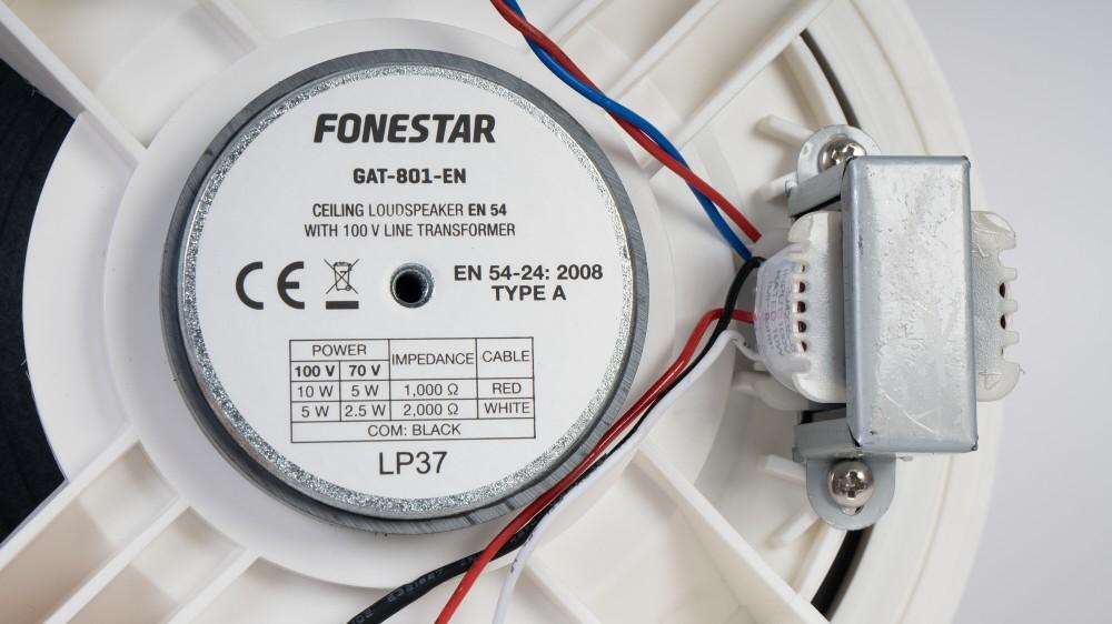 Fonestar GAT-801-EN - 100V, 8'' Round Built-in Loudspeaker, White, with Fireproof Housing, Fonestar