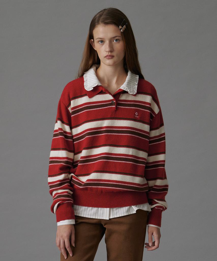 Tudument Retro Stripe Polo Knit Red