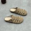 Genuine Leather Women Wear Cowhide Slippers Over Their Summer Flat Shoes