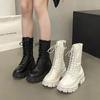 Women's Boots British Style Casual Leather Boots Fashion Lace Up Knight Booties Women's Anti Slip Platform Boots Bottines Femmes