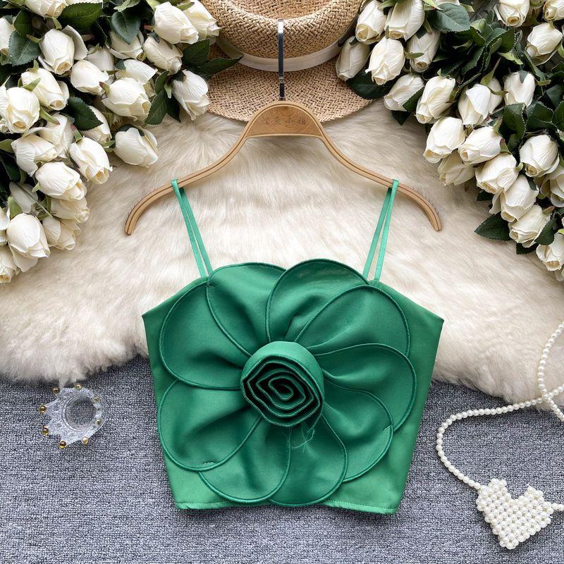 

Accessible Luxury French Style Fancy Bandeau Tube Top Camisole Women s Summer Three-Dimensional Flower Design Niche Style Pure Desire Sexy Tops Green One size