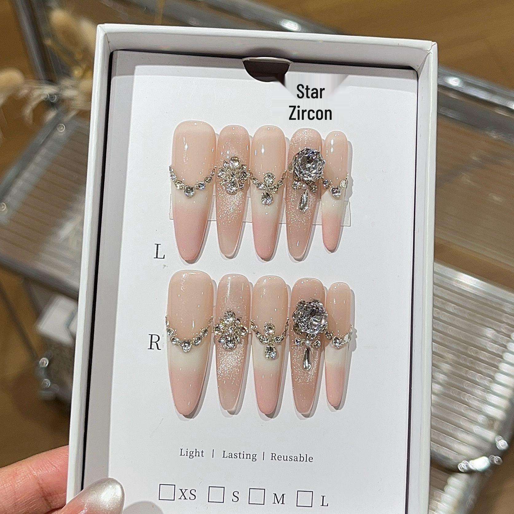 Sweet Cheese Snow Coconut: Cherry Blossom Pink & Milky White Gradient French Cat Eye Rhinestone Zircon Press-on Nails Medium