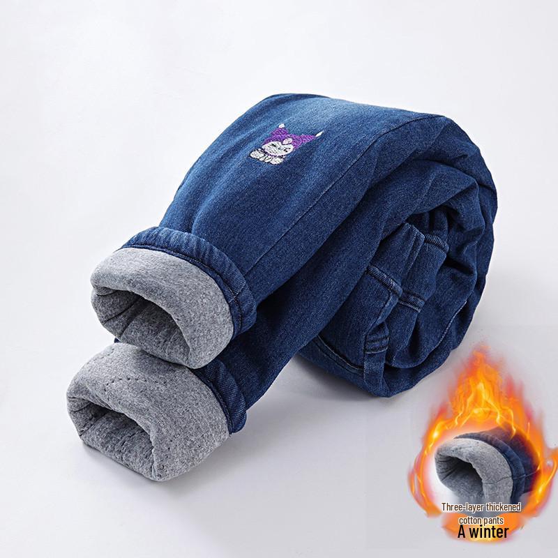 

Зимние стеганые джинсы для девочек на флисовой подкладке - Толстая, теплая, модная верхняя одежда. 150cm (Height 140-150cm)