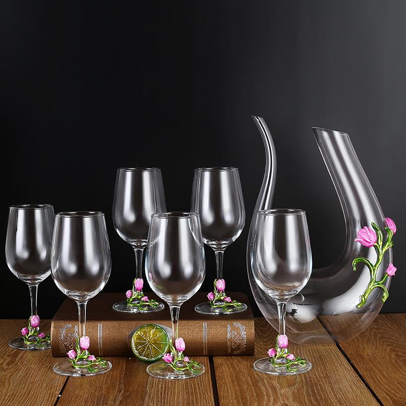 Kovové Skleněné Sklenice na Víno Sada Sklenice na Červené Víno Pohár Karafa Džbán Dávkovač Vína Křišťálové Sklo Sada na Víno Barové Sklo Nápojové Sklo Dárek