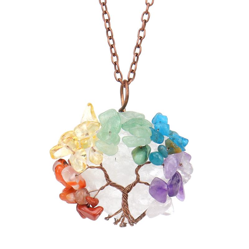 TikTok Live Ретро Ручная работа Обмотка проволокой Кристаллическое Дерево Жизни Сердце Подвеска Ожерелье N513