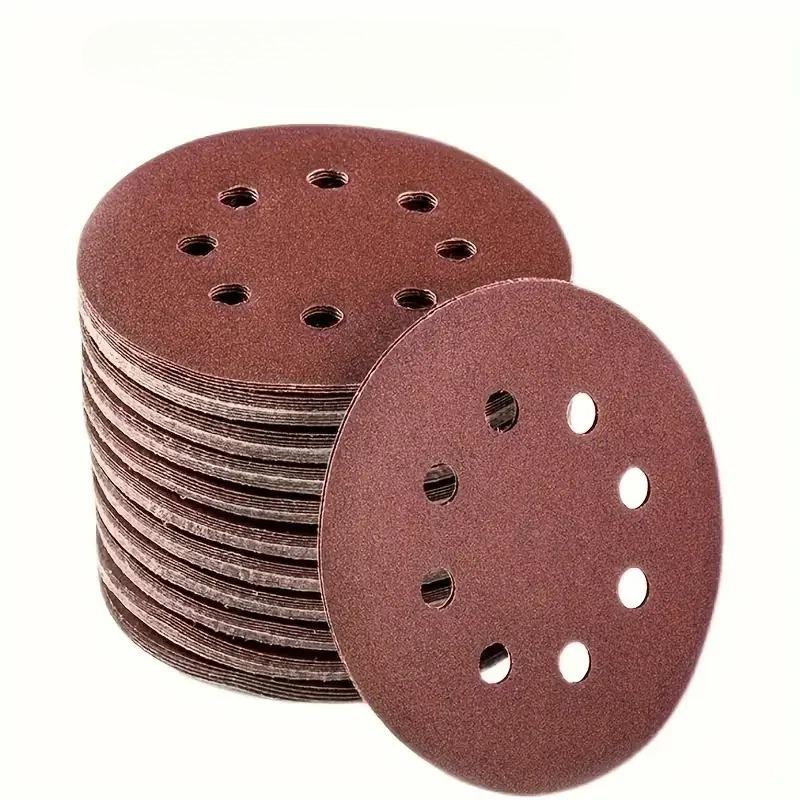 5 Inch 80 Grit Aluminum Oxide Sanding Discs - 8 Hole Hook & Loop for Air Grinder - Red Velvet Sandpaper for Metal/Wood Polishing