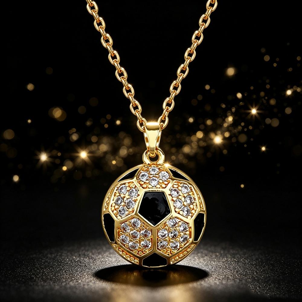 Cute Charm Female White Zircon Stone Black Enamel Football Pendant Necklace Gold Color Wedding Jewelry For Women