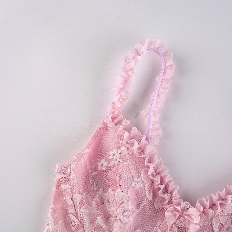 Sexy Lace Suspender Skirt for Women Fashionable Off Shoulder Slimming Mesh Perspective Dress