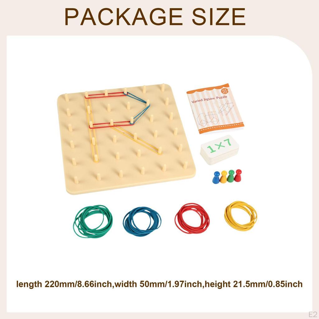 Wooden Geoboard Math Table Board Game Geometry Learning with Pattern Book Graphical Educational Toy