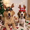 Adjustable Dog Reindeer Antler Cap Soft Plush Dog Xmas Bow Top Hat  Xmas Gift