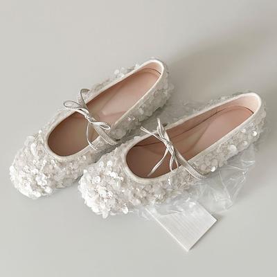 Bling Sequins Design  Ballet Flat Shoes Women Sweet Bow Mary Jane Shoes Comfort Shallow Soft Sole Casual Shoe Zapatos Mujer
