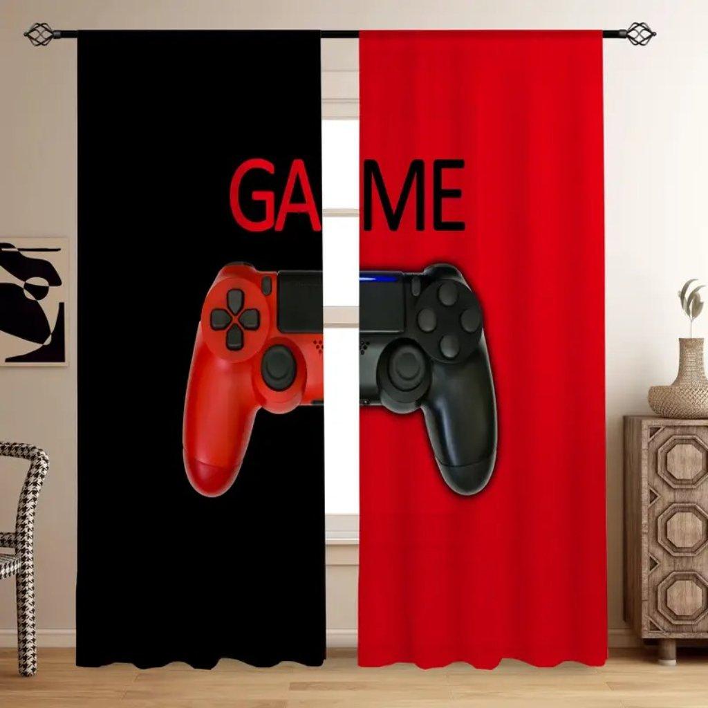 Set Of 2 Gamer Curtains Living Room Bedroom Decor Colorful Gamepad Design Teens Gamers Curtain For Great Made Polyester
