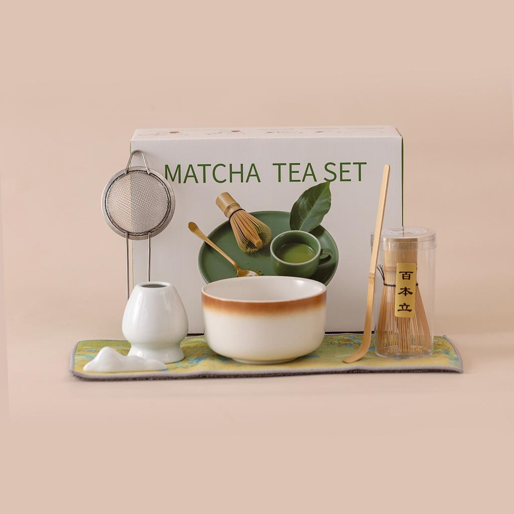 5-7PCS/Set Japanese Matcha Bowl , Spoon, Tea Whisk, Sieve Mesh, Perfect Gift For Ceremony, Traditional Decoration White gift box