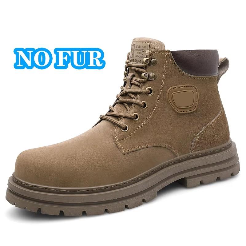 Fashion Warm Plush Fur Winter Botas High Top Mens Suede Leather Motorcycle Boots Non-Slip Lace-Up Outdoor Shoes New Arrival Basic Boots