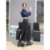 2024 Autumn New Black High Waist Pleated Fishtail Skirt For Women, With A Design Sense And A Split Suit Long Skirt