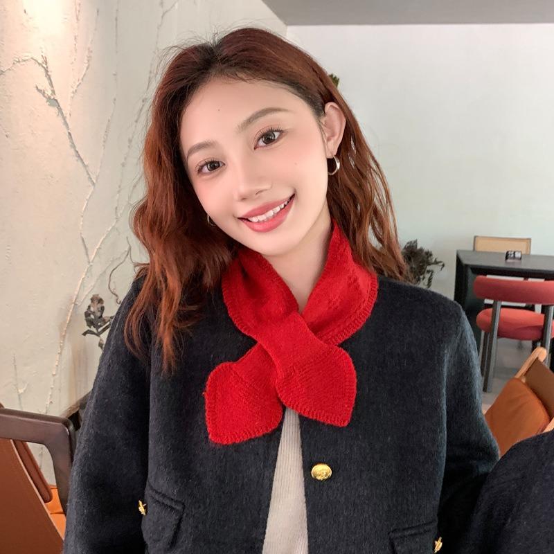 Scarf Thickened Autumn and Winter New Peach Heart Cross Lazy Scarf Scarf Wool Knitted Scarf