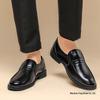 Men's Black Slip-On Leather Shoes: Business Formal & Casual Korean-British Style