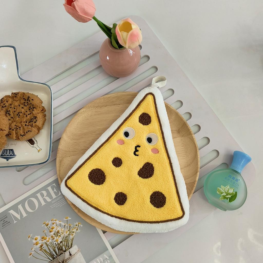 Korean version of cute cartoon hand towel hanging three-layer thickened coral fleece kitchen hand towel