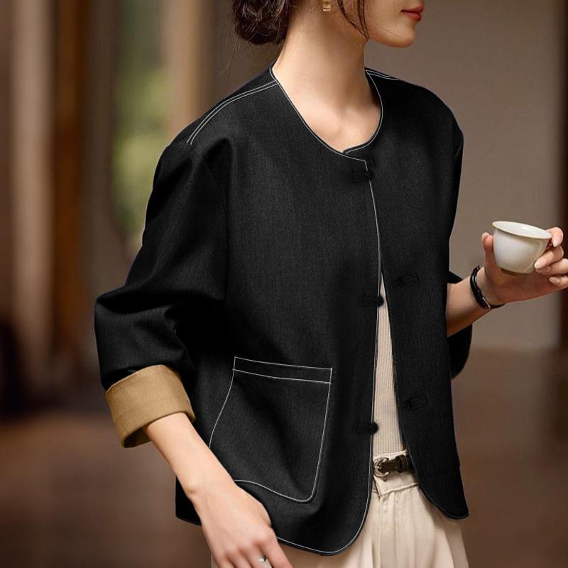 ZANZEA Women Round Neck Loose Long Sleeve Casual Blouse