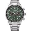 Stainless Steel Chronograph Eco-Drive Green Dial Men's Watch Ca4500-91X, Silver