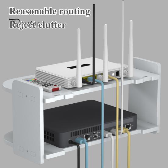 Półka ścienna do routera, organizer listwy zasilającej, dwuwarstwowa konstrukcja, wytrzymała, łatwa instalacja, pływający uchwyt ścienny