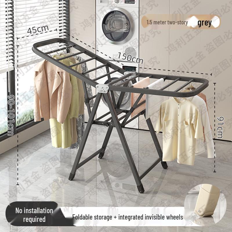 Folding Floor-Standing Clothes Drying Rack for Household, Bedroom, Balcony, Indoor Use - Ideal for Baby Clothes and Quilts.