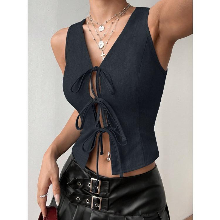Women's Temperament Commuting V-neck Elegant Summer New Style Lace-up Slim Fashion Top 2025