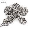7 Pcs White Leaf Flower Metal Dice Hollow Metal Polyhedral Dice Set Suitable For Role-Playing Game