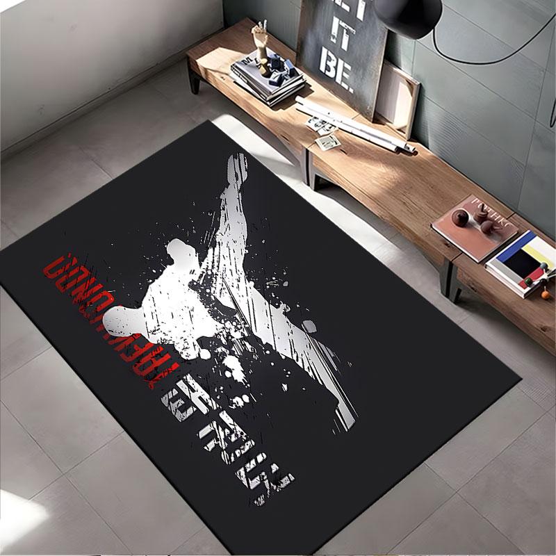 Taekwondo Kick Silhouette Rug suitable as a non-slip mat for the living room or bedroom sofa