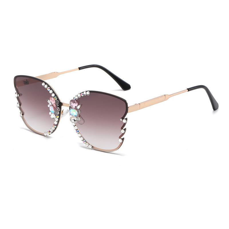 Large Frame Street Photography Diamond-set Sunglasses Fashionable Metal Womens Trendy Sunglasses