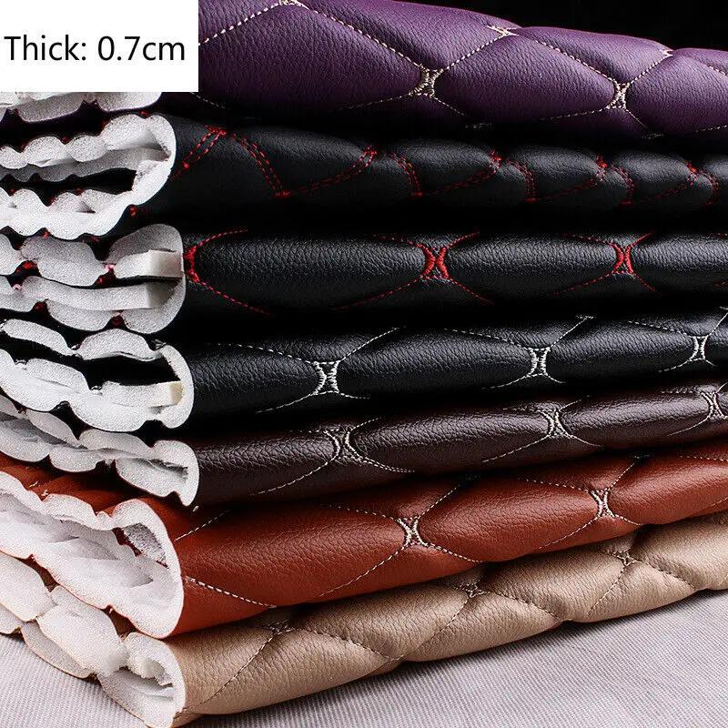 Thick Quilted Faux Leather Fabric Embroidery Upholstery Fabric Car Roof Bedside Leather Door Sponge Trim Decoration