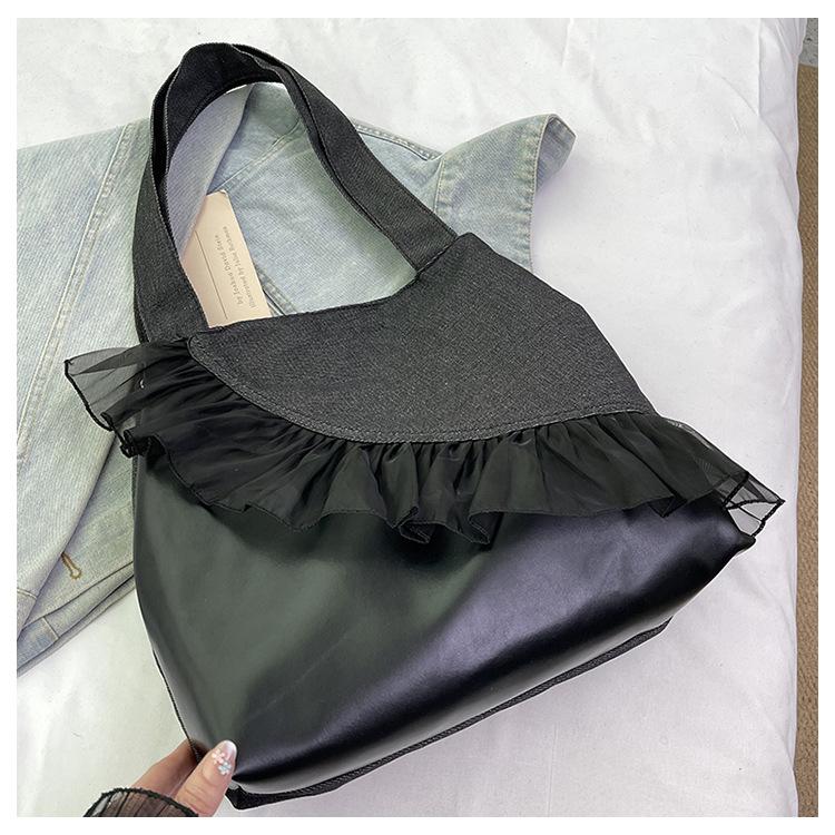 

Cute little fresh lace canvas bag women s 2025 new fashionable sweet large capacity shoulder hand carry tote bag чёрный