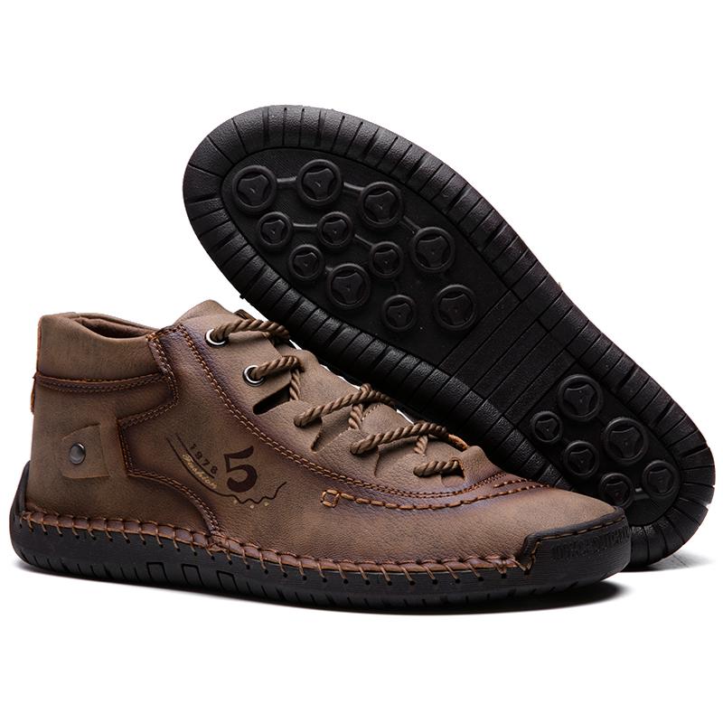 Men's Winter Warm Ankle Leather Shoes Lace-up High Quality Handmade Moccasin