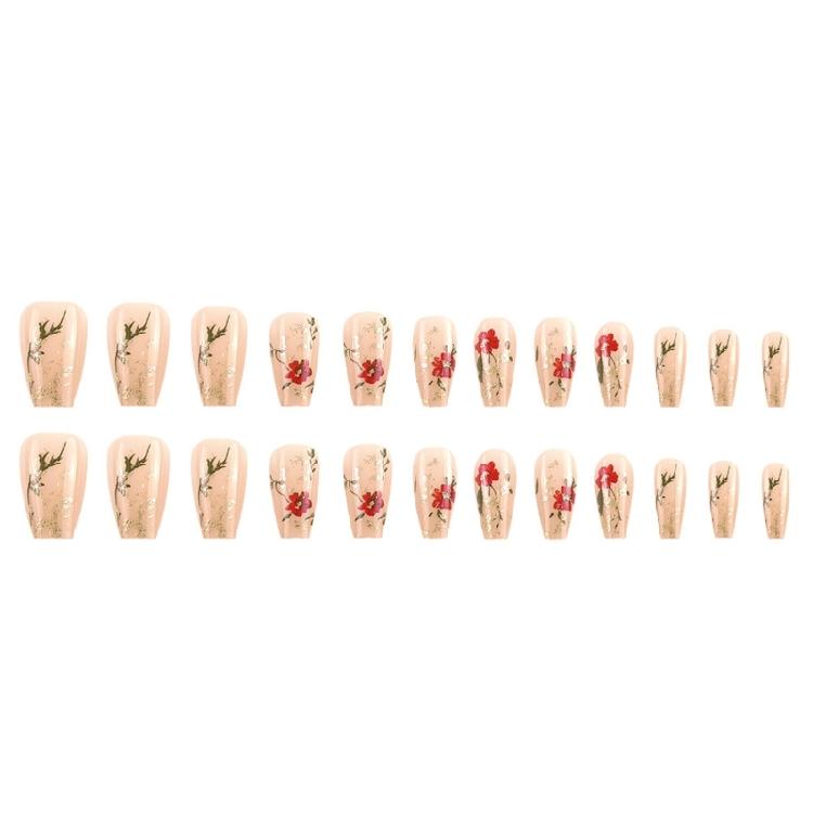 Square Nail Tips Flower Fake Nail Glues On Nail Stick On Nail Press On Nail Artificial False Nail for Womens and Girls