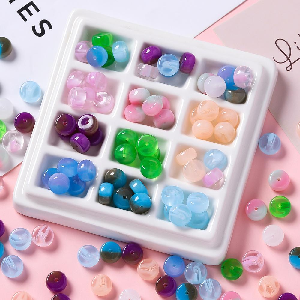 10pcs/Pack Mixed Color Resin Flat Round Beads Spacer Loose Charms Beads for DIY Bracelet Necklace Jewelry Making Accessories