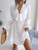 V Neck Solid Color Dress Waist Hugging  Elegant Fungus Dress for Women Long Sleeve Loose Dresses Causal Dress