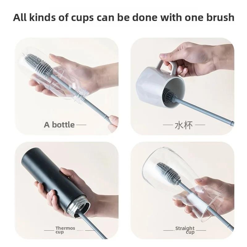 Silicone Baby Bottle Brush with Long Handle for Effective Cleaning Household Kitchen Glass Cup Water Bottle Cleaning Supplies