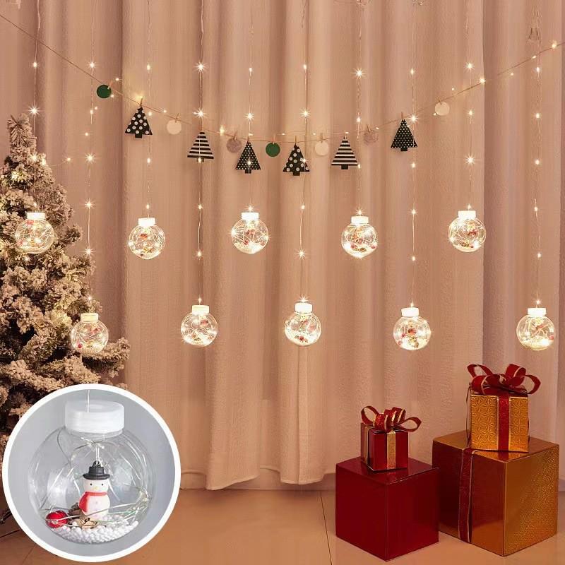 LED Christmas Wish Ball Curtain Lights - Snowman & Tree Festival Decor