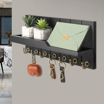 Yousheng Wooden Key Holder Wall Mounted Storage Rack with Hooks Strong Load-bearing Solid Construction Easy To Install Entryway Storage Shelf