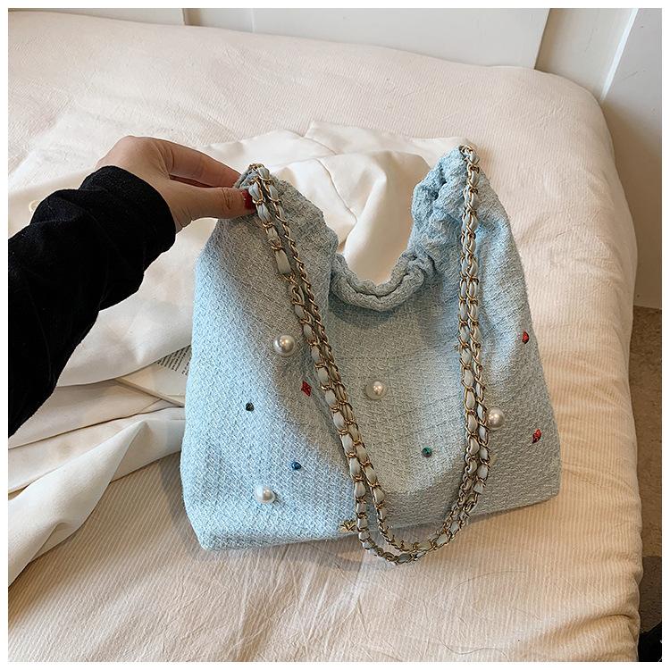 

Niche design bucket bag 2025 Korean version new chain bag cute diamond-encrusted shoulder bag versatile women s messenger bag синий