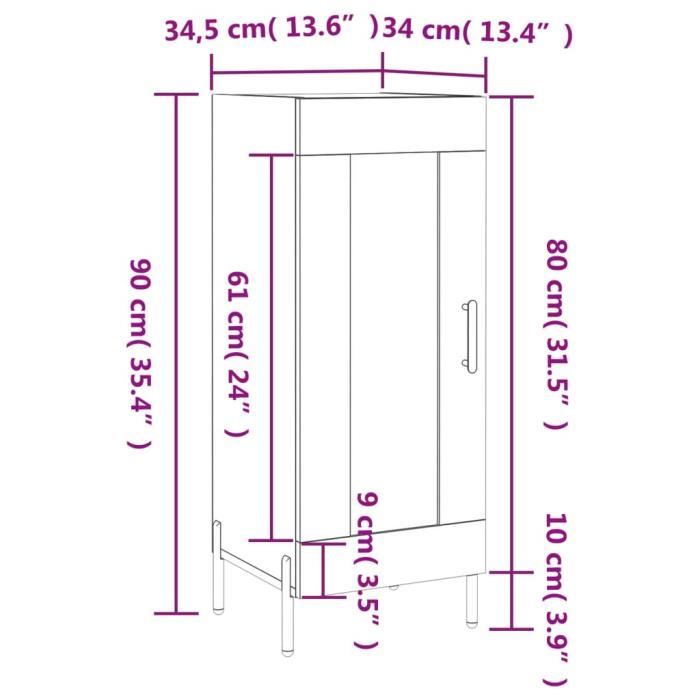 VidaXL Buffet White Glossy 34.5x34x90 Cm Engineered Wood 830454