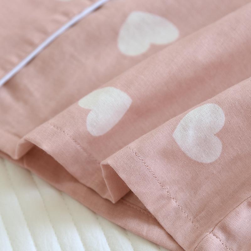 Women's Long Sleeve Cotton Pajamas - Heart Pattern, Double Layer Gauze, Sweet & Cozy Homewear Set for Spring/Autumn
