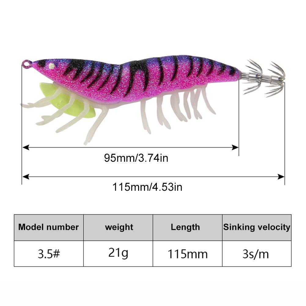 Luminous Soft-Footed Shrimp Sea Fishing Lure with Double-Layered Hooks Squid Bait Imitation Wood Shrimp Squid Hook for Fishing