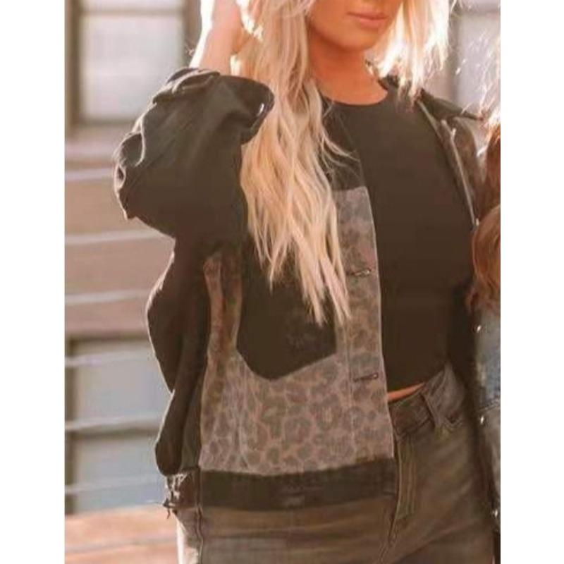 

Женская мода повседневная леопардовая печать осень-зима длинный рукав поло воротник куртки и пальто M