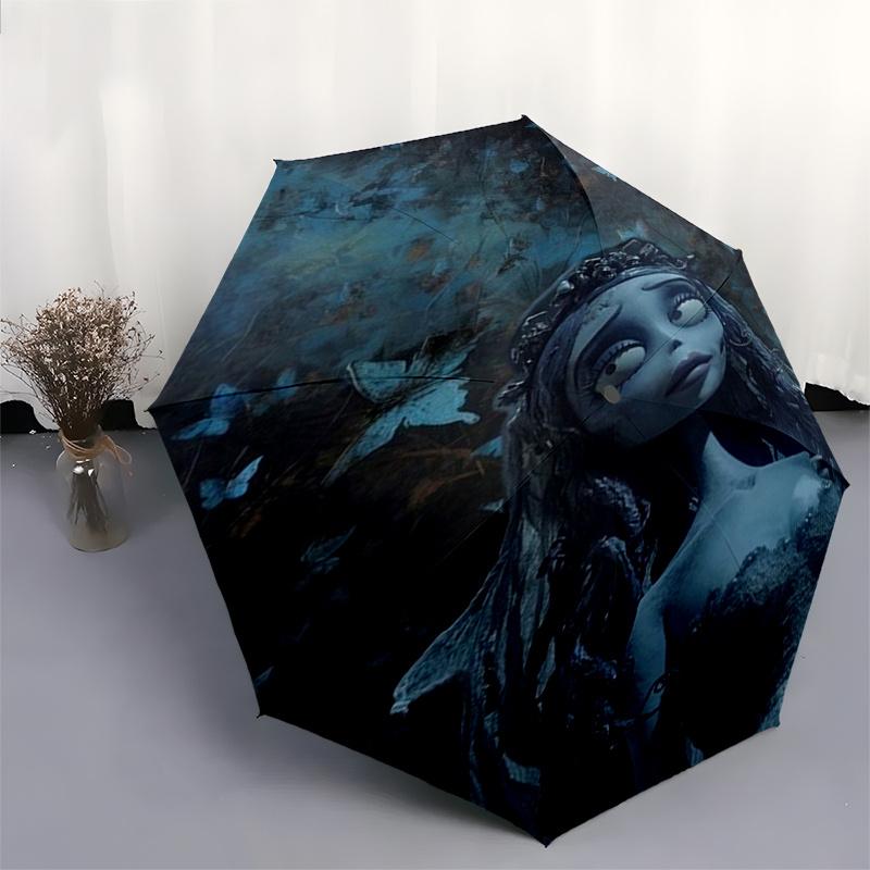 Corpse Bride Inspired Automatic Folding Umbrella:8 Bone Iron Frame,Portable Design for Outdoor Use Perfect Gift for Fans and Travelers!0