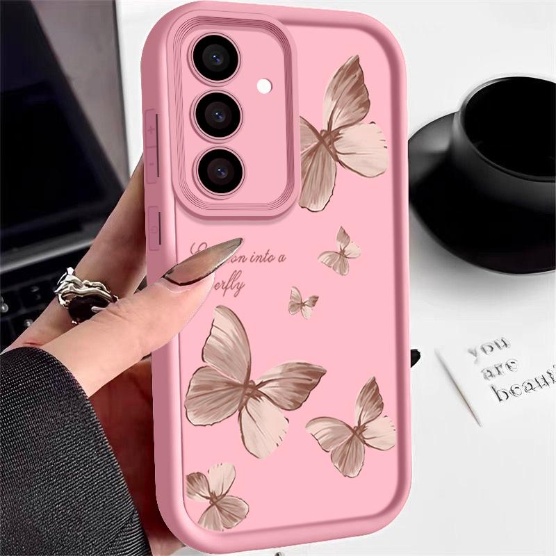

Матовый противоударный чехол с рисунком бабочки для телефона Samsung S25 Ultra S24 FE S23 Plus S22 A56 A36 A16 A55 A06 A15 A35 A05 A54 TPU мягкий бампер Samsung A53 розовый
