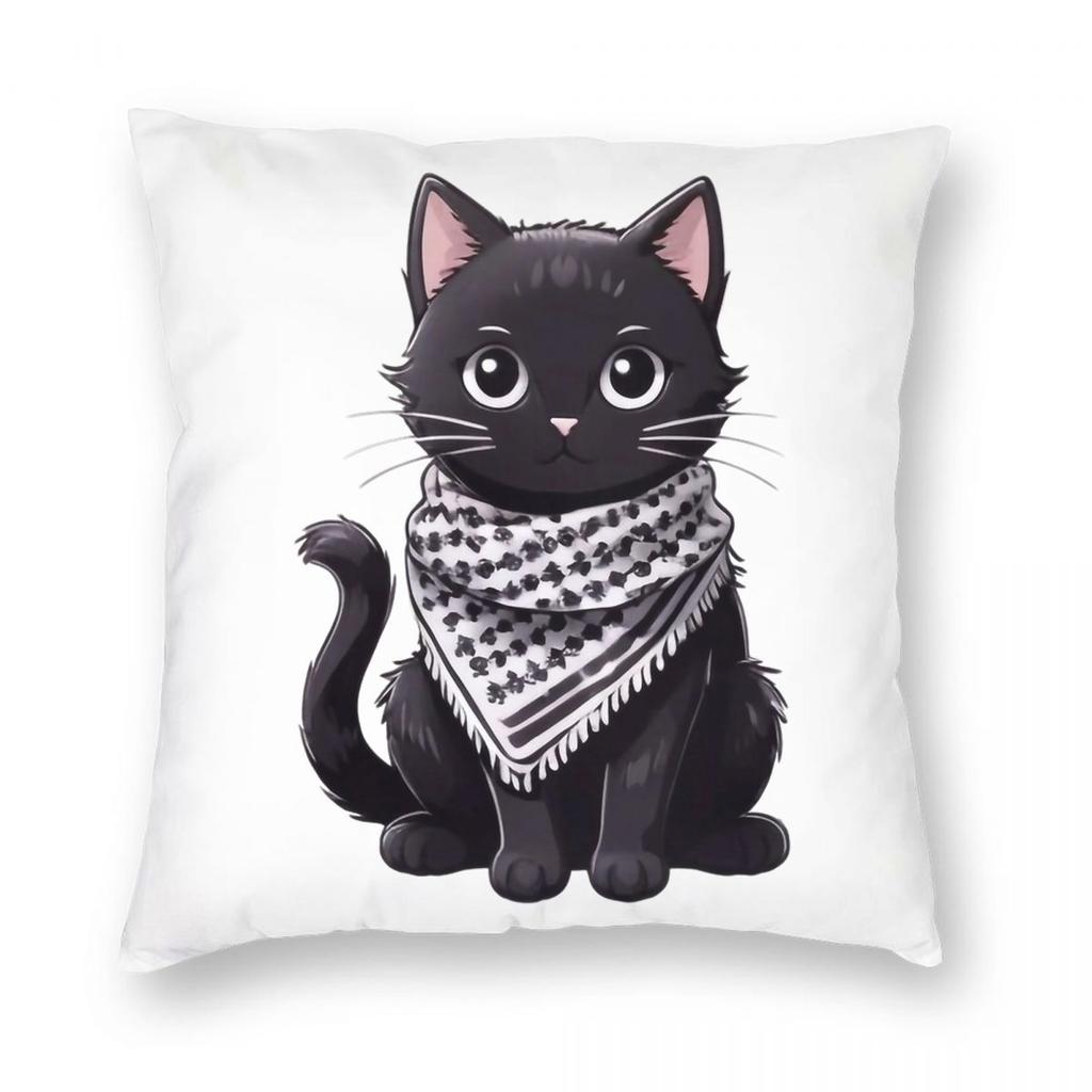 Cute Cat Wearing The Keffiyeh Pillowcase Soft Fabric Cushion Cover Gift Throw Pillow Case Cover Home Zipper 45*45cm